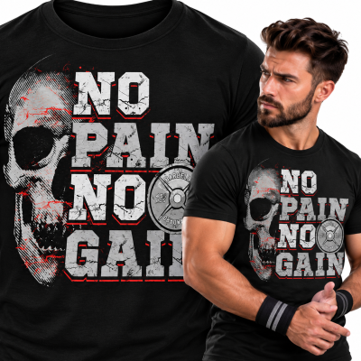 KOSZULKA NA SIŁOWNIĘ NO PAIN NO GAIN SKULL